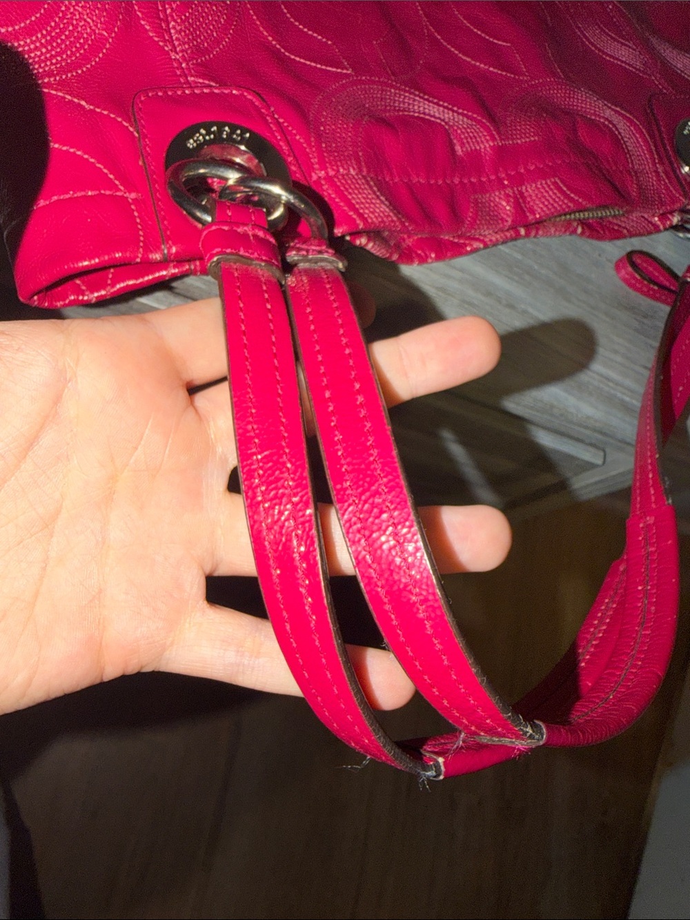 Coach Fuchsia Leather Shoulder Bag with Silver hardware - Picture 13 of 16